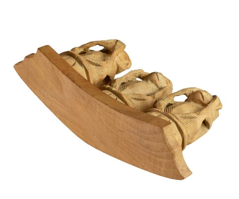 Statue 3 Singes De La Sagesse En Bois Sculpté – Artisanat Indien