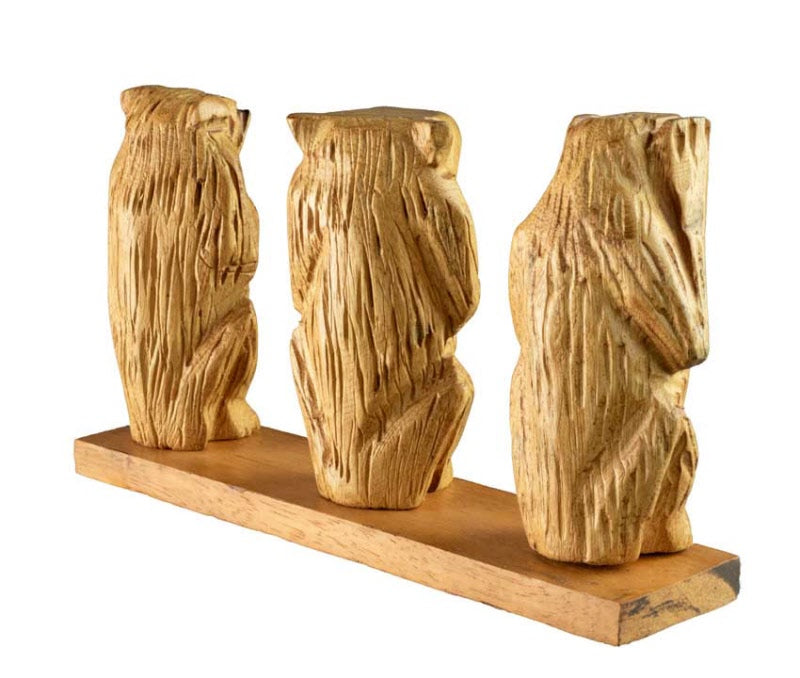 Statue 3 Singes de la Sagesse en Bois Marron – Artisanat Africain