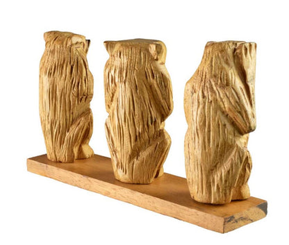 Statue 3 Singes de la Sagesse en Bois Marron – Artisanat Africain