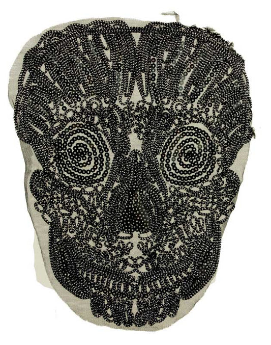 Grand Écusson Brodé Tête De Mort Noire – Artisanat Népalais