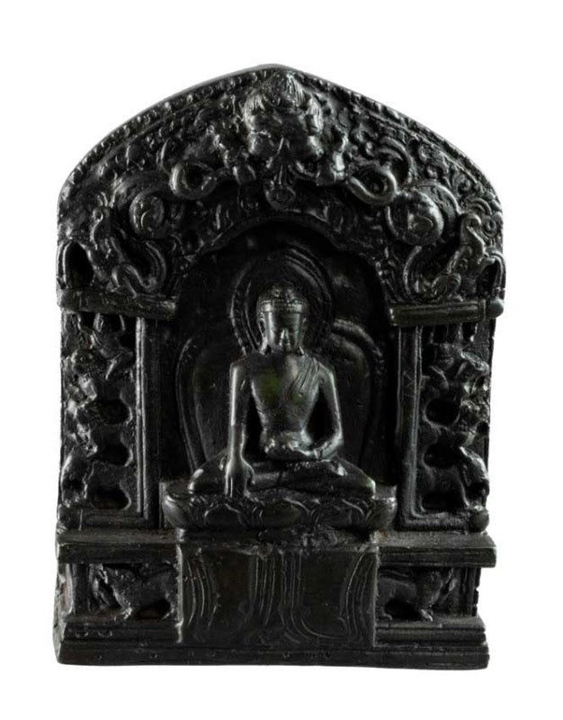 Autel Statue Bouddha Shakyamuni 10,5 cm – Sculpture artisanale népalaise en résine noire