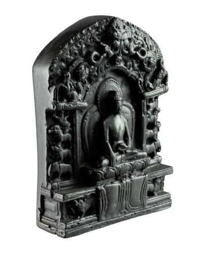 Autel Statue Bouddha Shakyamuni 10,5 cm – Sculpture artisanale népalaise en résine noire