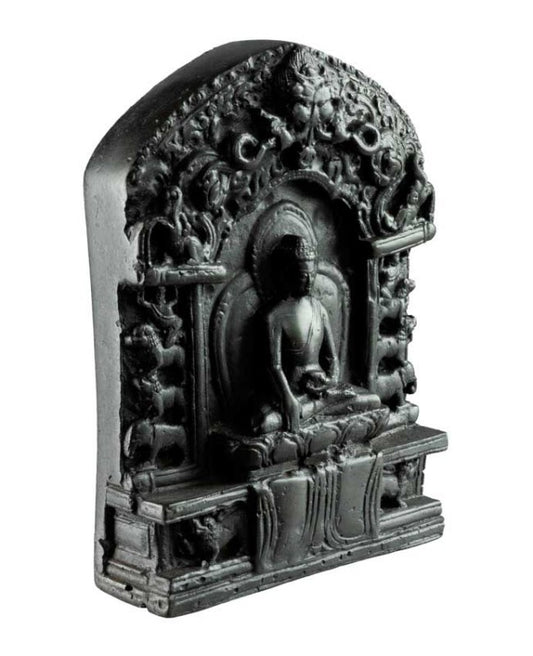 Autel Statue Bouddha Shakyamuni 10,5 cm – Sculpture artisanale népalaise en résine noire