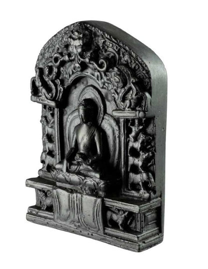 Autel Statue Bouddha Shakyamuni 10,5 cm – Sculpture artisanale népalaise en résine noire