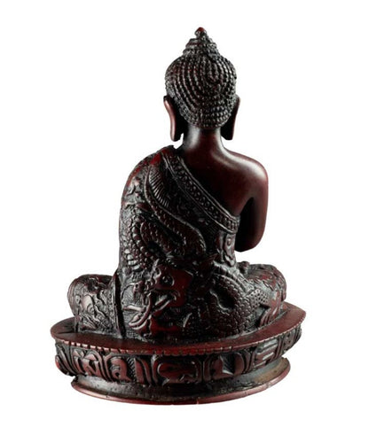 Statue Bouddha Amoghasiddhi Abhaya Mudra – Résine bordeaux artisanale du Népal 13,5 cm