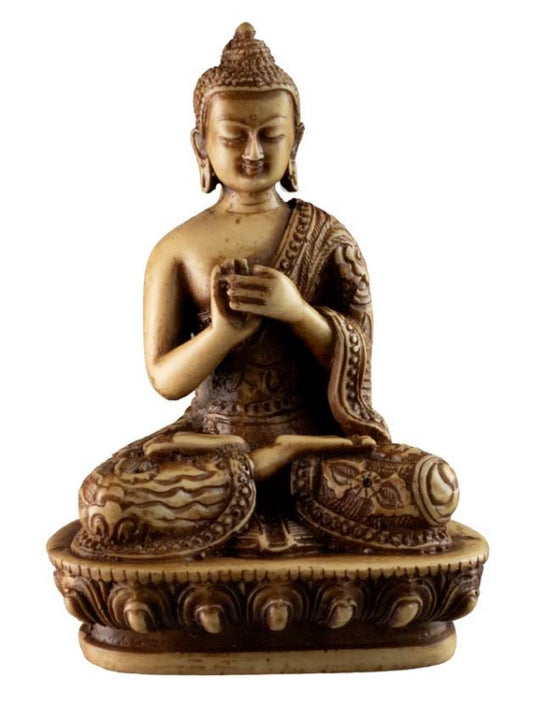 Statue Bouddha Vairocana Dharmachakra Mudra en Résine Beige – Artisanat du Népal