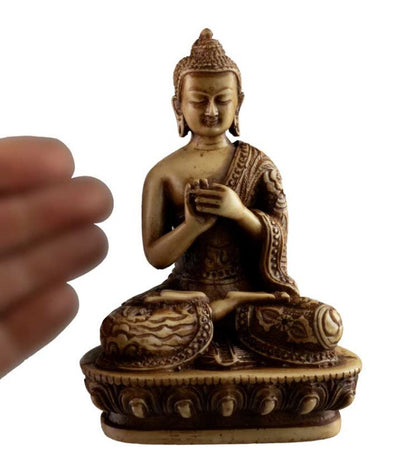 Statue Bouddha Vairocana Dharmachakra Mudra en Résine Beige – Artisanat du Népal
