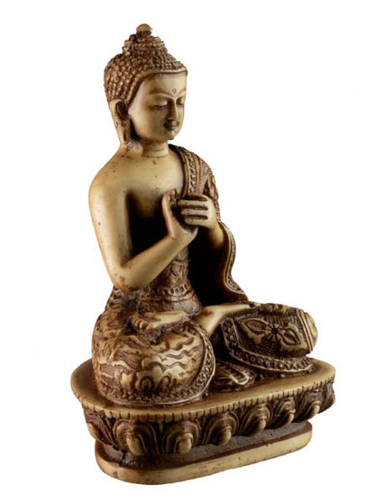 Statue Bouddha Vairocana Dharmachakra Mudra en Résine Beige – Artisanat du Népal