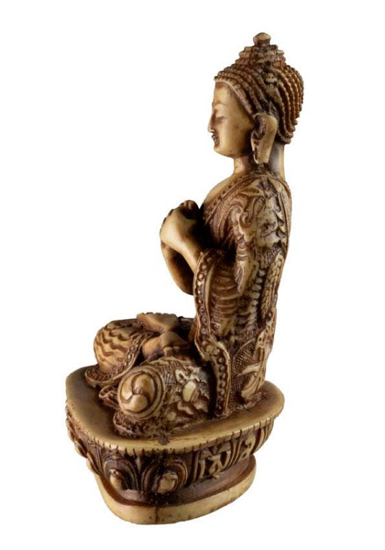 Statue Bouddha Vairocana Dharmachakra Mudra en Résine Beige – Artisanat du Népal