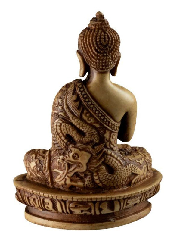 Statue Bouddha Vairocana Dharmachakra Mudra en Résine Beige – Artisanat du Népal