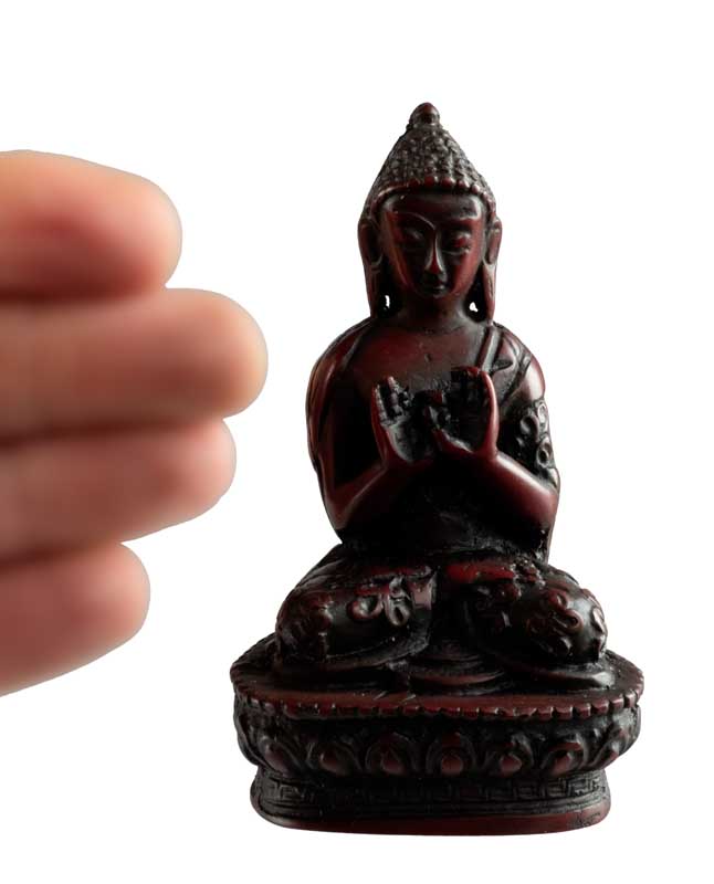 Statue Bouddha Vairocana 9 cm – Dharmachakra Mudra en résine artisanale du Népal