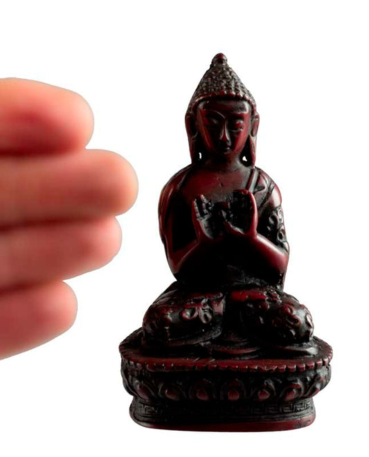 Statue Bouddha Vairocana 9 cm – Dharmachakra Mudra en résine artisanale du Népal