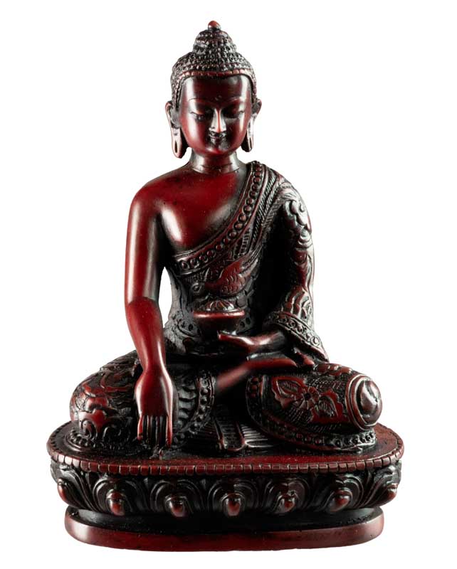 Statue Bouddha Sakyamuni Bhumisparsha Mudra – Artisanat népalais en résine bordeaux 13,5 cm