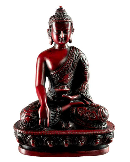 Statue Bouddha Sakyamuni Bhumisparsha Mudra – Artisanat népalais en résine bordeaux 13,5 cm