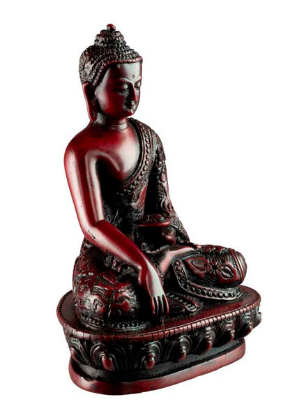 Statue Bouddha Sakyamuni Bhumisparsha Mudra – Artisanat népalais en résine bordeaux 13,5 cm