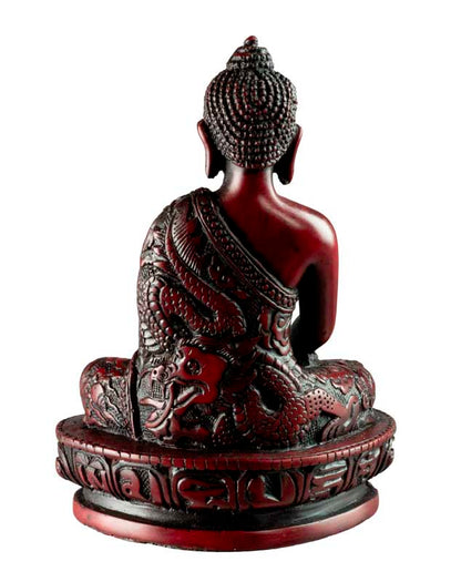 Statue Bouddha Sakyamuni Bhumisparsha Mudra – Artisanat népalais en résine bordeaux 13,5 cm