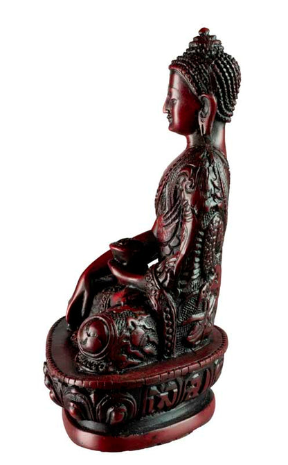 Statue Bouddha Sakyamuni Bhumisparsha Mudra – Artisanat népalais en résine bordeaux 13,5 cm