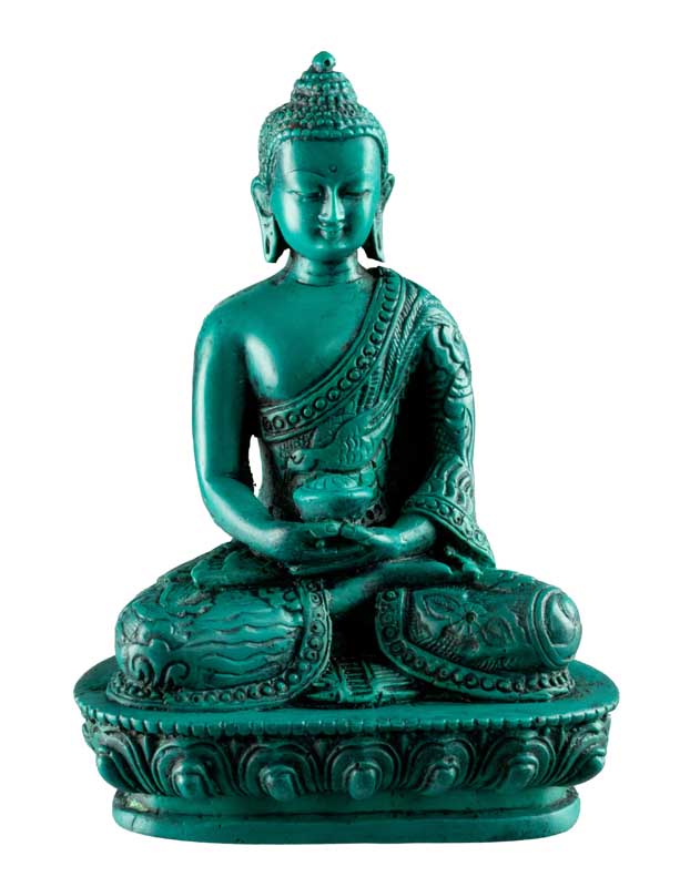 Statue Bouddha Amitabha Dhyana Mudra en Résine Turquoise – Artisanat du Népal