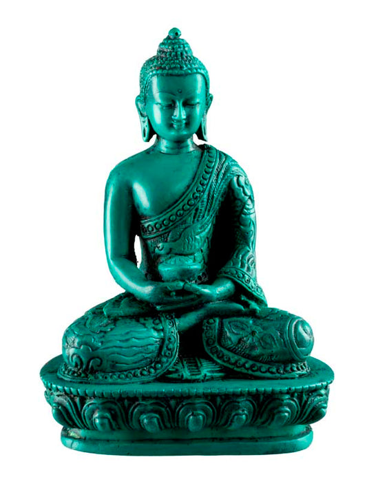 Statue Bouddha Amitabha Dhyana Mudra en Résine Turquoise – Artisanat du Népal