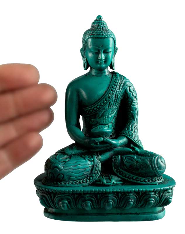 Statue Bouddha Amitabha Dhyana Mudra en Résine Turquoise – Artisanat du Népal