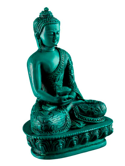 Statue Bouddha Amitabha Dhyana Mudra en Résine Turquoise – Artisanat du Népal