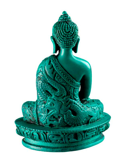 Statue Bouddha Amitabha Dhyana Mudra en Résine Turquoise – Artisanat du Népal