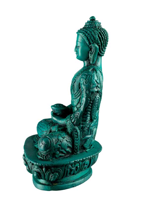 Statue Bouddha Amitabha Dhyana Mudra en Résine Turquoise – Artisanat du Népal