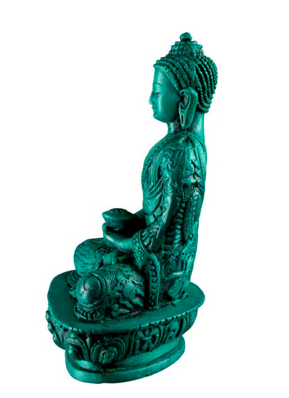 Statue Bouddha Amitabha Dhyana Mudra en Résine Turquoise – Artisanat du Népal