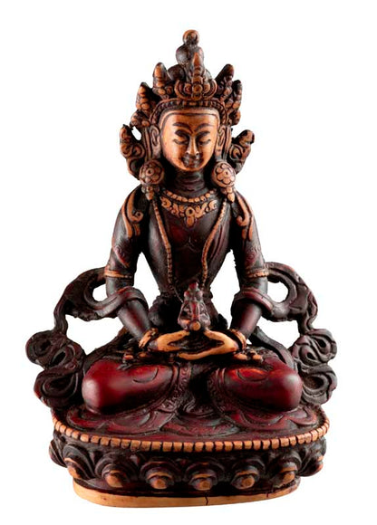 Statue Bouddha Amitayus de la Longévité Infinie en Résine Bicolore 14,5 cm – Artisanat Népalais