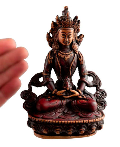 Statue Bouddha Amitayus de la Longévité Infinie en Résine Bicolore 14,5 cm – Artisanat Népalais