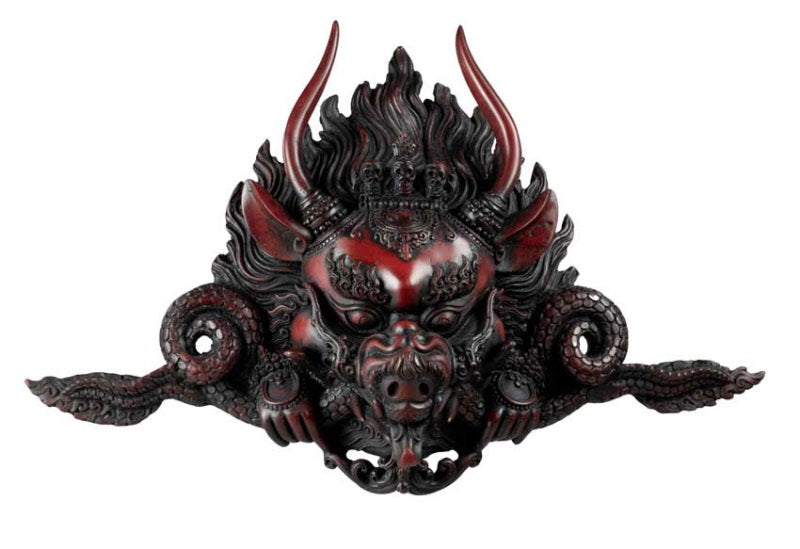 Masque Yamantaka en Résine Bordeaux 37 cm – Décoration Murale Népal