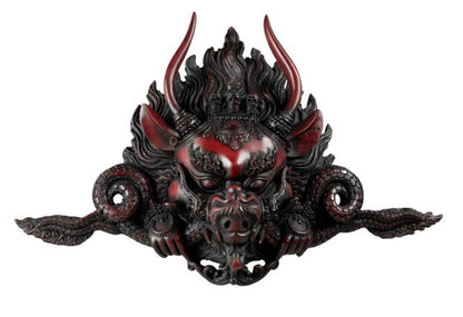 Masque Yamantaka en Résine Bordeaux 37 cm – Décoration Murale Népal