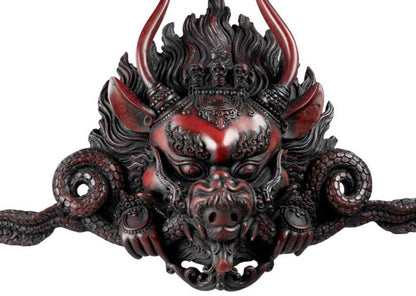 Masque Yamantaka en Résine Bordeaux 37 cm – Décoration Murale Népal