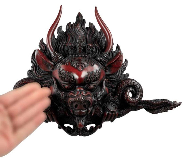 Masque Yamantaka en Résine Bordeaux 37 cm – Décoration Murale Népal