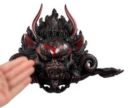 Masque Yamantaka en Résine Bordeaux 37 cm – Décoration Murale Népal