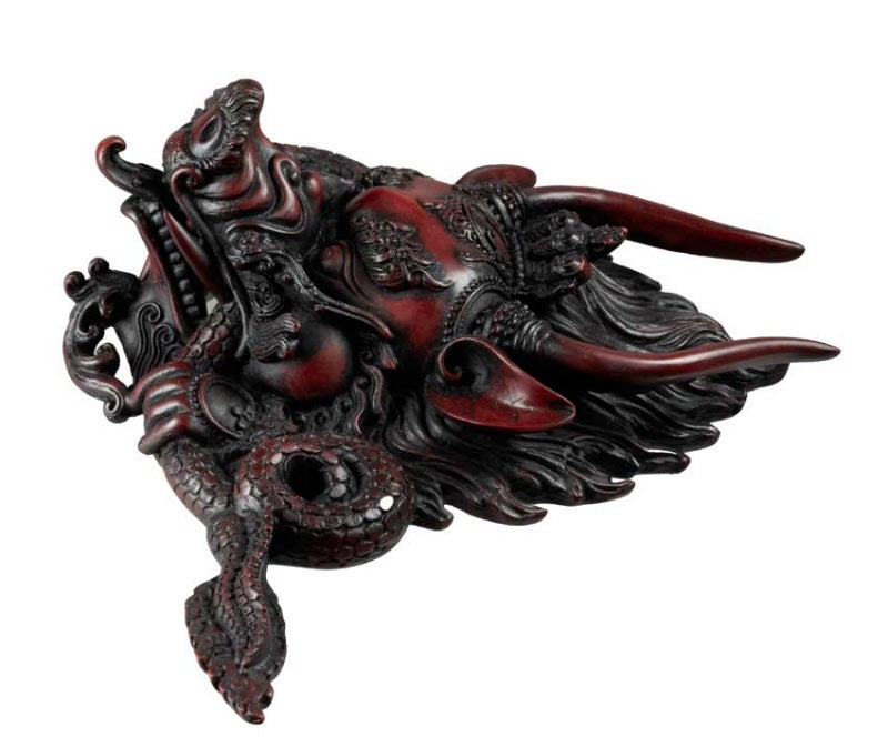 Masque Yamantaka en Résine Bordeaux 37 cm – Décoration Murale Népal
