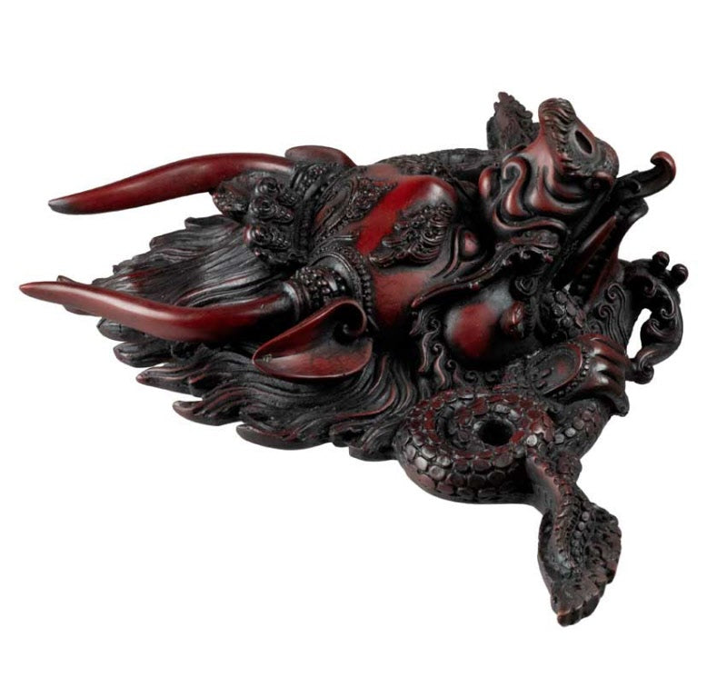 Masque Yamantaka en Résine Bordeaux 37 cm – Décoration Murale Népal
