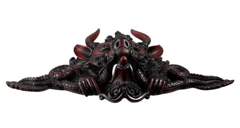 Masque Yamantaka en Résine Bordeaux 37 cm – Décoration Murale Népal
