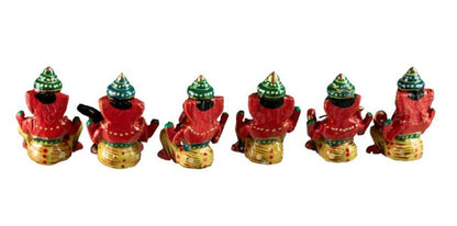 Set De 6 Statuettes Ganesh Musicien En Bois – Artisanat Indien