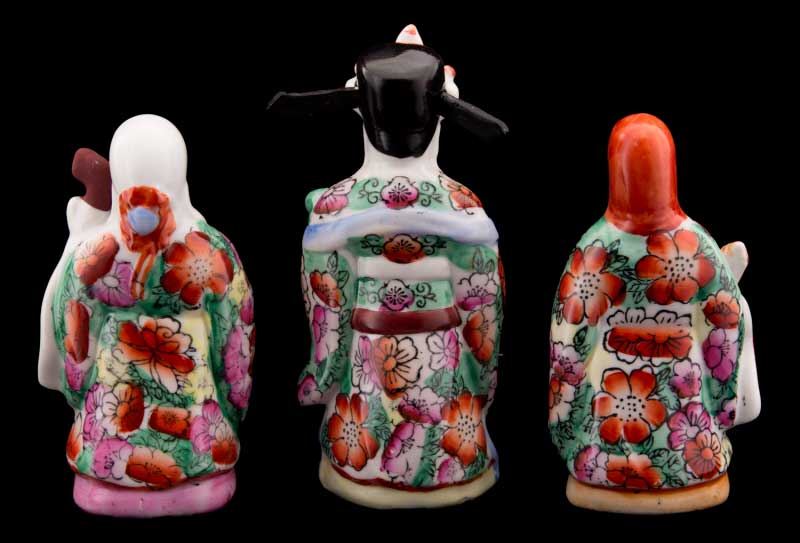 Trois Sages Dieux Chinois Fuk Luk Sau – Statuettes en Céramique
