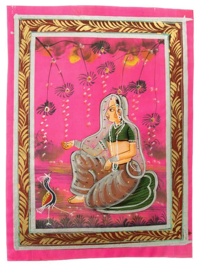 Peinture Rajput Miniature Art Mughal Inde : Séduction Royale 31 cm