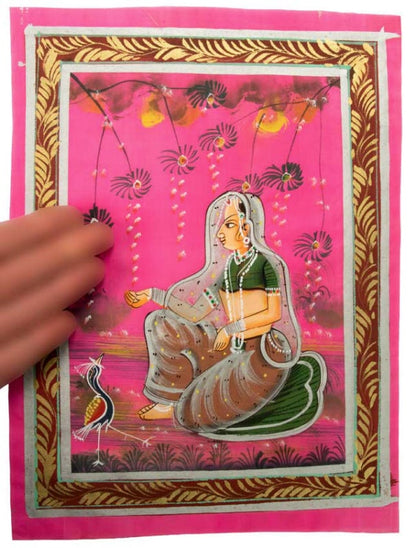 Peinture Rajput Miniature Art Mughal Inde : Séduction Royale 31 cm