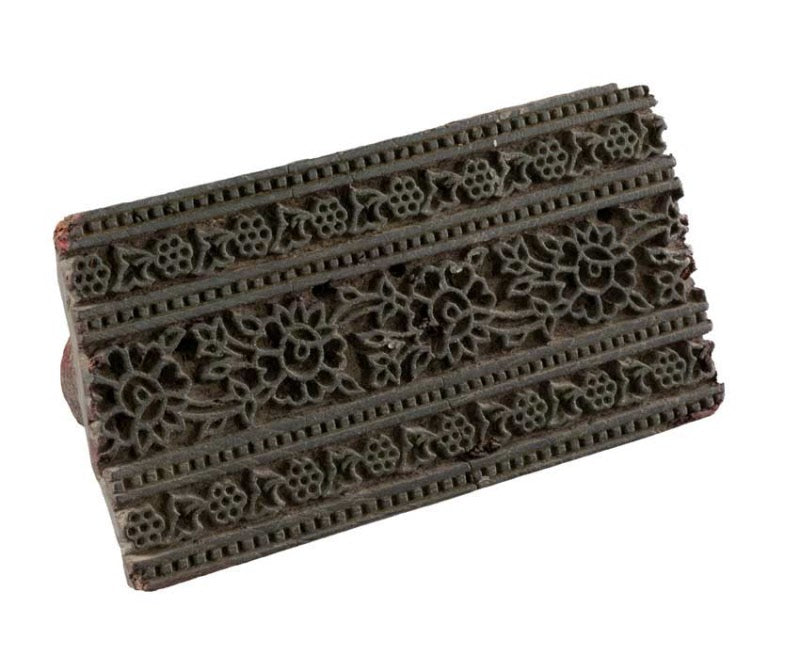 Tampon Indien En Bois Ancien – Impression Batik Motif Floral
