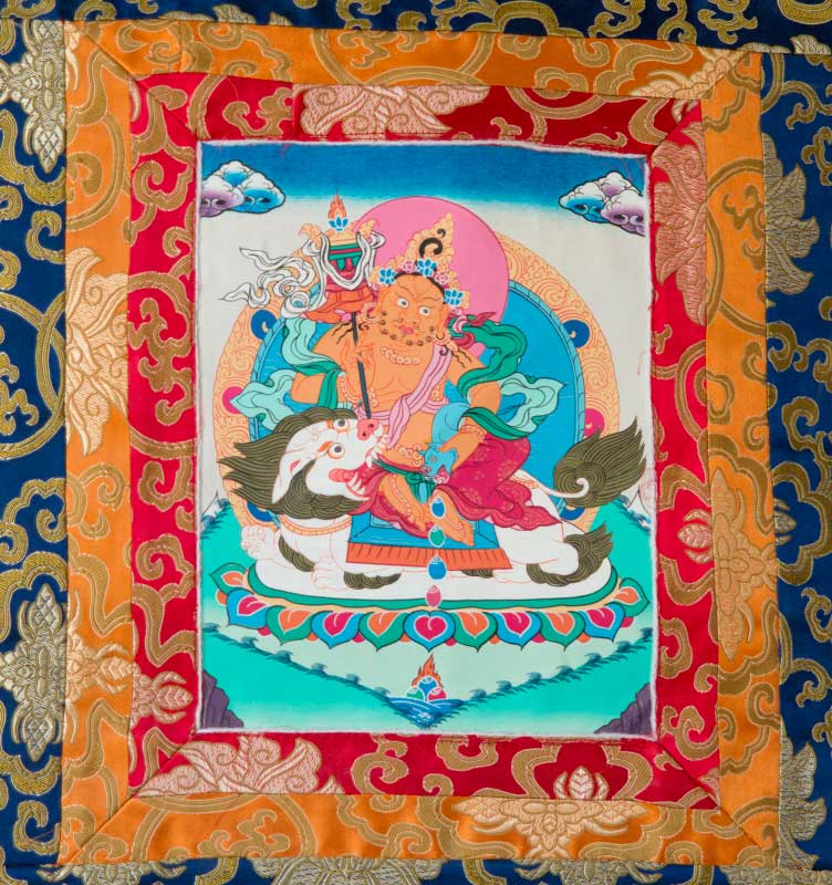 Thangka Tibétain Vaisravana Kubera – Dieu De La Richesse Et Gardien Du Monde
