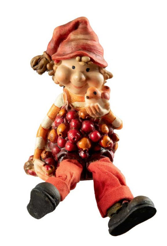 Figurine Lutin d'Automne – Elfe Féerique avec Oiseau en Résine