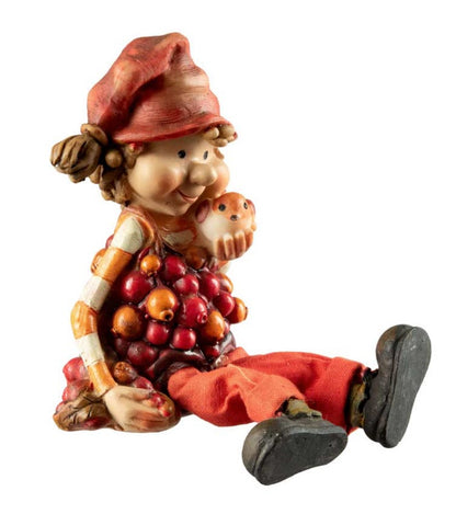 Figurine Lutin d'Automne – Elfe Féerique avec Oiseau en Résine