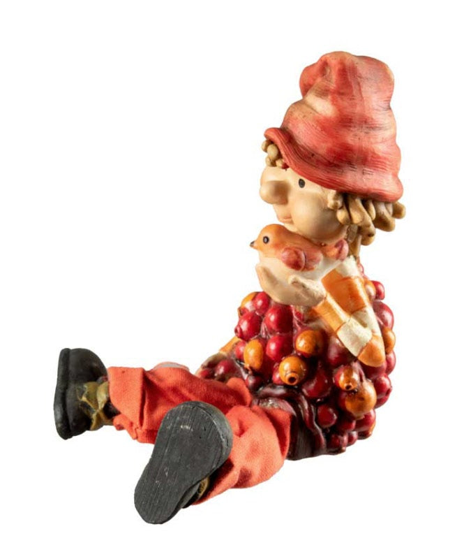Figurine Lutin d'Automne – Elfe Féerique avec Oiseau en Résine