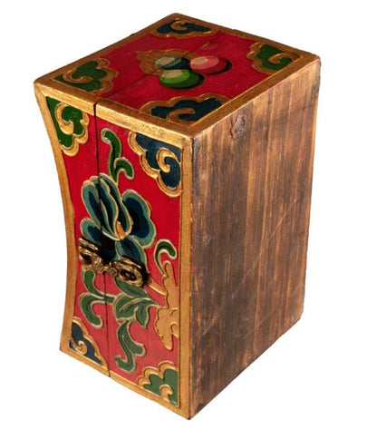 Boîte à bijoux en bois artisanale du Népal – coffret bouddhiste tibétain forme oreiller Double Vajra