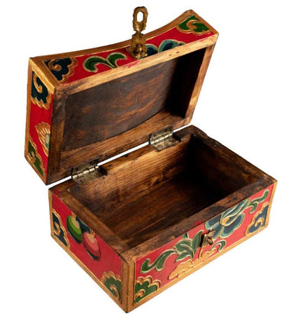 Boîte à bijoux en bois artisanale du Népal – coffret bouddhiste tibétain forme oreiller Double Vajra