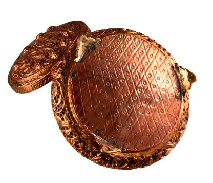 Grand brûleur d’encens tibétain en cuivre et laiton – boîte à bijoux ronde ajourée